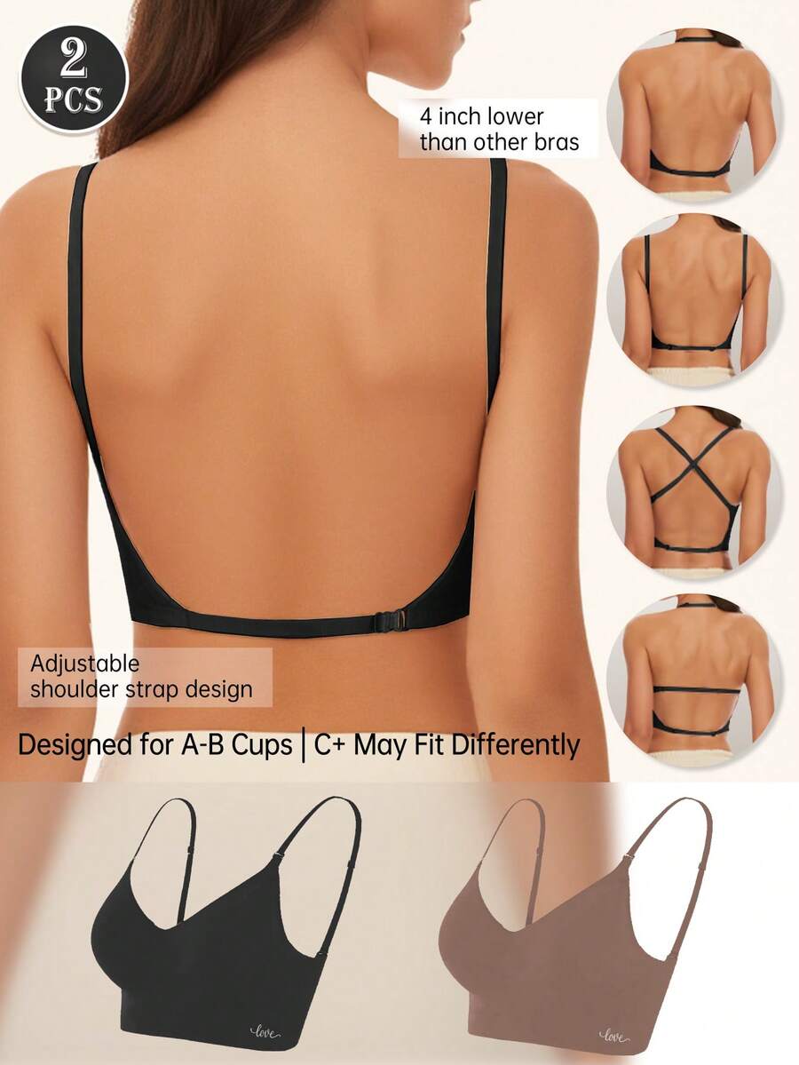 2pcs Women's Seamless Backless Strapless Bra - Lightweight & Breathable Thin Bridallingerie, Adjustable & Convertible Shoulder Straps, Light Support (Ideal For A/B Cup) - Wedding, Formal Dress, Camisole Underwear,Fall & Winter Wear - Multicolor - View 1