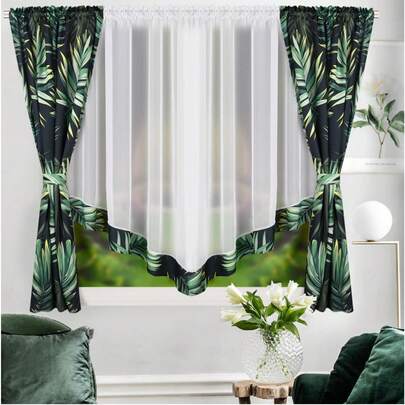 Floral Print Living Room Curtains - 1 Piece, 400x160cm, Semi-Transparent Sheer Drapes, Multifunctional Pleated Tieback, Polyester Fabric, Botanical Pattern, Elegant Home Decoration For Living Room, Bedroom, Dining Room, And More