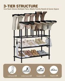 Oak&Tea Porte-chaussures métallique 3 étages - Rangement pour 12 paires - Noir - Design indépendant et gain de place pour entrée, couloir et appartement - Noir - Voir 2