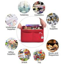 Filz-Handtaschenorganizer mit Trennfächern für das Innere der Tasche, kompatibel mit verschiedenen Taschenmodellen und -marken. - Rot - Übersicht 8