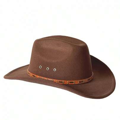 Sombreros de vaquera occidental unisex, clásicos, de moda, de ala ancha, con cinturón y remaches, para vacaciones al aire libre.