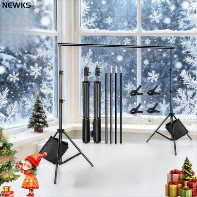  NEWKS Photography Holiday Decor Backdrop Stand, 8.5ft*10ft/2.6mX3m Photography And Video Studio Backdrop Stand, Equipped With 2 Sandbags, 4 Spring Clips And 1 Carrying Bag, Suitable For Indoor Portrait Shooting, Christmas Holiday Decor, Wedding Venue Backdrop Decor