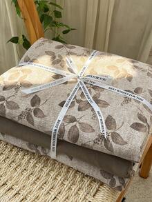 1 Duvet Cover, 1 Bed Sheet, 2 Pillowcases Leaf Pattern Linen-Like High-End Bedding Set, Elegant Minimalist Style, Soft & Comfortable Bedroom Bedding Set, Suitable For Bedroom, Dorm, Home Use, Multiple Sizes Available & Holiday Gift, All Seasons