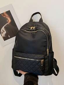 [US-Based Shipping]Women's Travel Laptop Backpack, Casual Large-Capacity Backpack, Stylish And Simple Student Laptop Bag, Lightweight Business Backpack, Oxford Cloth Travel Backpack, Nylon Diamond Stitching Design Schoolbag, Suitable For Travel, Hiking, Commuting To Work, Going To School, Tutoring. - Nhiều màu - Xem 5