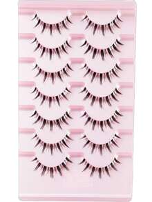 7对自然款假睫毛，整条透明带，柔软蓬松，交叉纤细，自然妆效，仿貂毛假睫毛，适合日常和派对妆容 - 持久自然，打造迷人睫毛。 - 濃密款 - 查看 6