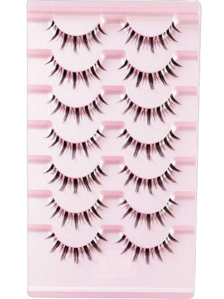 7对自然款假睫毛，整条透明带，柔软蓬松，交叉纤细，自然妆效，仿貂毛假睫毛，适合日常和派对妆容 - 持久自然，打造迷人睫毛。 - 濃密款 - 查看 1