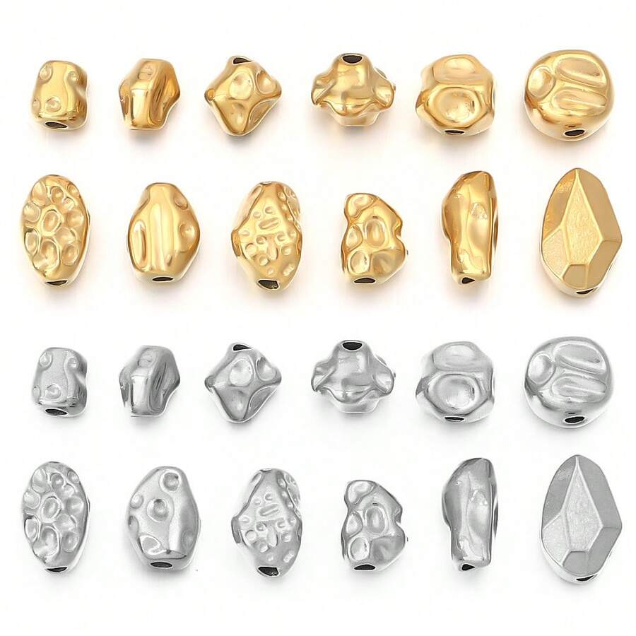 5/10pcs/Pack Stainless Steel Meteorite Irregular Spacer Beads, Non-Fading Titanium Steel Baroque Style Spacer Beads For Bracelets, Necklaces, Jewelry DIY