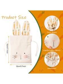 6pcs Easter Bunny & Carrot Pattern Linen Drawstring Gift Bags - Reusable, Fun Design | Suitable For Easter/Spring/Party/Baby Shower, Candy/Jewelry/Surprise Gift Packaging And Decor Accessories - Multicolor - View 3