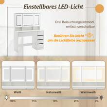 Dressing Table, Vanity Table With Stool, Lighting, Mirror, White - White - View 6