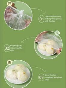 100pcs Plastic Wrap, Disposable Colorful Food Packaging For Kitchen, Picnic, BBQ To Preserve Fruits & Vegetables - For Food Contact - White - View 3