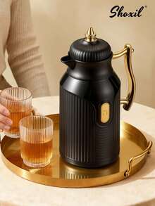 shoxil 1个大容量保温水壶，镀金款式茶壶，咖啡壶，热水袋，按压式玻璃内胆保温瓶