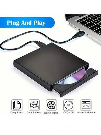 1 adet Taşınabilir Harici CD/DVD Okuyucu, Dizüstü ve Masaüstü Bilgisayarlarla Uyumlu, Yüksek Hızlı Veri Erişimine Sahip Kompakt ve Taşınabilir Tasarım, Dizüstü Bilgisayarlar, Ofisler İçin