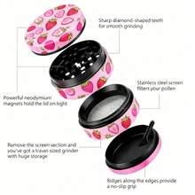 Cute Tobacco/Herb Grinder - Pink & Pretty Strawberry/Cherry Metal Grinder, 4-Piece 50MM, Smoking Accessories, For Smokers - 50毫米 - 查看 3