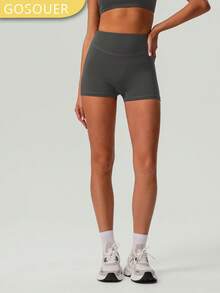 Women's High Waist Deep V Butt Lift Line Running Fitness Cycling Short - Grey - View 4