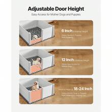 Dogs Whelping Box, 60 X 60 X 24 Inch, Plastic PVC Puppies Playpen With Height Adjustable Door And Washable Pee Pad, Anti-Deformation Indoor Puppy Play Pen For Extra Large Breed Dogs, Milk White - Grey - View 4