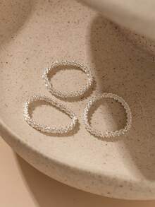 Nooxian 3pcs Shiny Bling Bling Silver Chain Rings - Silver - View 8