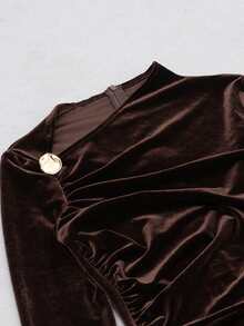 Fashion Sexy Elegant Long Sleeve Maxi Long Bodycon Dress Fall And Winter Embellished Velvet Dress Brown Going Out Evening Cocktail Party Dress For Women Clothes - Brown - View 9