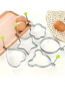 Different Combinations Of 5 Stainless Steel Egg Molds, Non-Stick Egg Cooking Utensils, Campervan Kitchen Accessories, Free Pancake And Fried Egg Molds. - Multicolor - View 2