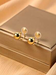 1对时尚圆形铜球耳环，女士夹式耳环，优雅气质，适合日常佩戴和送礼。 - 耳夾 - 查看 7