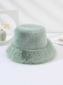 1顶仿狐狸毛渔夫帽，仿貂毛加厚时尚高端礼品帽保暖配饰 - 薄荷綠 - 查看 2