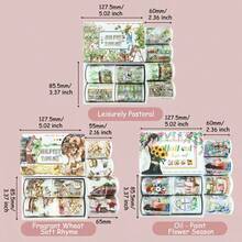 4-Roll Set Vintage Farmhouse Floral Washi Tape With European Countryside, Pastoral Scenes, Floral Girls - PET/Paper Adhesive For Scrapbooking, Journaling - 4Pcs/Set - View 2