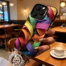 Funda de Teléfono con Patrón de Cinta de Color Arcoíris y Brillo para iPhone 14 13 12 11 Pro Max y  Galaxy S23 S22 S21 A54 A53 A34, Regalo Ideal para Todas las Estaciones - Plateado - Ver 3