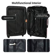 7-Piece Luggage Set ABS Lightweight & Durable Suitcase With Spinner Wheels, TSA Lock, (20/24/28) - 粉色 - 查看 6
