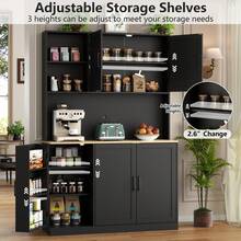 Kitchen Pantry Cabinet, 71" Tall Kitchen Pantries With 3 Pull-Out Drawers, Large Kitchen Storage Cabinets With Hutch & Door Shelves, Pantry Organizer With Microwave Coffee Stand For Dining Room, Black - màu đen - Xem 6