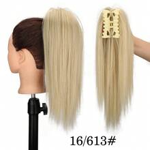 Peluca con coleta de cabello sintético corto y liso de 16 pulgadas con pinza, peluca con coleta para mujeres, extensión de cabello negro y marrón - Multicolor - Ver 13