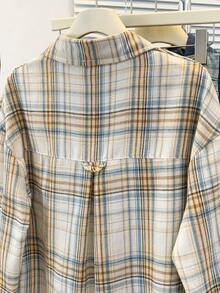 YUXIN 复古美式格子长袖衬衫，别致宽松休闲衬衫，带有设计细节，适合春秋季节