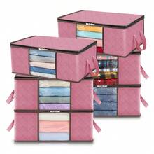 3pcs Foldable Clothes Storage Bags With Reinforced Handles And Transparent Windows - Sturdy Fabric Wardrobe Organizers, Multi-Compartment Underbed Storage Containers For Clothes, Bedding, Seasonal Decor, Under Bed Storage - Multicolor - View 1