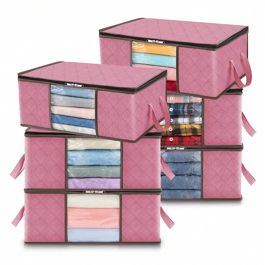 3pcs Foldable Clothes Storage Bags With Reinforced Handles And Transparent Windows - Sturdy Fabric Wardrobe Organizers, Multi-Compartment Underbed Storage Containers For Clothes, Bedding, Seasonal Decor, Under Bed Storage - Multicolor - View 1