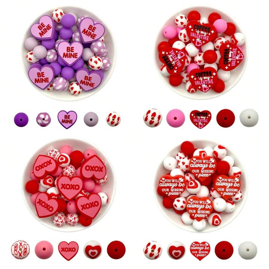 21颗情人节系列混合硅胶珠装饰珠DIY手工包链、手机链、手链、项链、钥匙扣、首饰珠