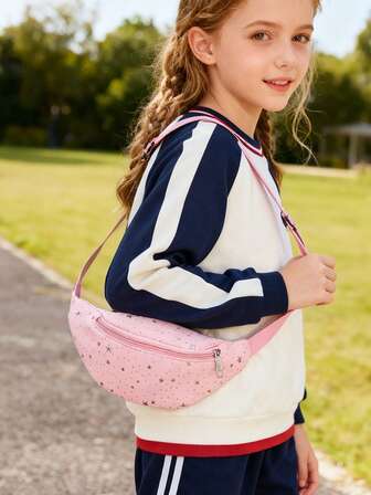1pc Girl's Star Nylon Lightweight Zipper Fanny Pack, Fashionable Waist Bag Suitable For Autumn/Winter Everyday Wear