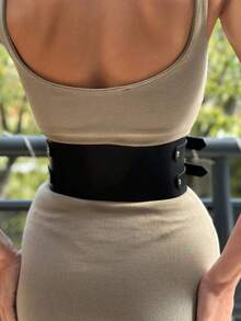 1pc Women's Elegant Personalized Versatile Black Double Buckle Adjustable Waist Belt, Suitable For Party Or Daily Commute Outfit - Black - View 2