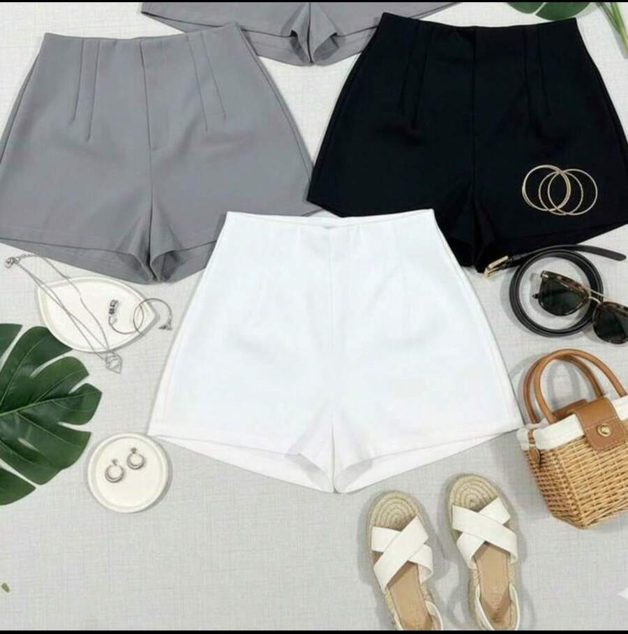 SHORT KIT OF 3 PIECES, TAILORED SOCIAL WORK, NEW FASHION 2025 - GRAY BLACK WHITE LIZ - View 1