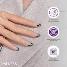NewimPRESS Kiss No Glue Mani Clavos Prensados Premium 'Visions' Verde Tamaño Mediano Forma Almendra Incluye 30 Uñas Bloc de Preparación Hoja de Instrucciones 1 Barra de Manicura 1 Mini Archivo - Verde - Ver 4