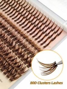 Rikuaild 160pcs Brown Pointed False Eyelashes & 80D Cluster False Eyelashes, D-Curl Lengthening, Natural Look, Suitable For Travel & Everyday Makeup, Individual Lashes, DIY Lash Extension At Home - D - 查看 6