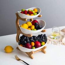 2/3 Layer Luxurious Wooden Fruit Rack - Living Room Snack Storage Tray, Creative Candy Dessert Service Tray - Natural Wood Decorative Rack, Space Saving Design, Easy Assembly Fruit Platter, Multi-Tier Serving Tray For Fruits, Christmas, New Year Gifts, Perfect Choice For Holiday Gifts - White - View 4