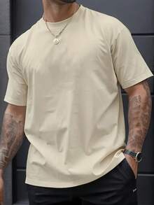 Men's Casual Solid Color Short Sleeve T-Shirt, Comfortable & Breathable, Summer Style - Apricot - View 4