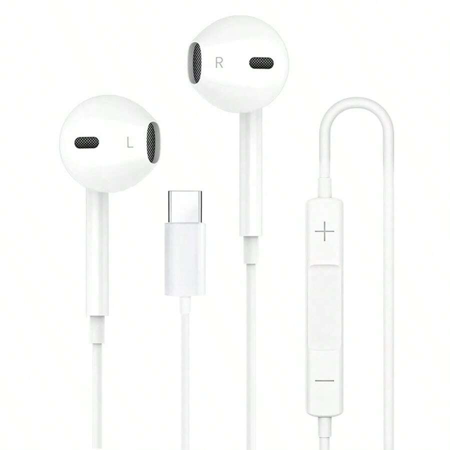 HiFi立体声有线耳机，带麦克风和音量控制，USB Type-C接口，适用于 15/16 Pro/17 Air/17 Pro Max、iPad Pro、S25/S24/S23/S22/S21、Pixel 9/8/7/6、OnePlus等设备 - 符合人体工学的入耳式设计，塑料材质，不防水，隔音效果好，按键音量控制