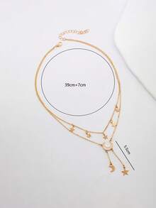 1pc Versatile Double-Layer Tassel Star & Moon Necklace, Lightweight & Luxurious, Fashionable & Unique, Niche Design, Choker Necklace - Double-layered Star and Moon Tassel Necklace - View 3