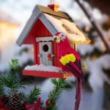 25/35厘米手工仿真鹦鹉创意羽毛草坪摆件动物鸟类花园鸟类道具装饰创意手工仿真鹦鹉动物鸟类花园道具装饰微型羽毛草坪娃娃摆件逼真人造大鸟羽毛假肩鹦鹉装饰模型用于装饰工艺品 - 紅色 - 查看 4