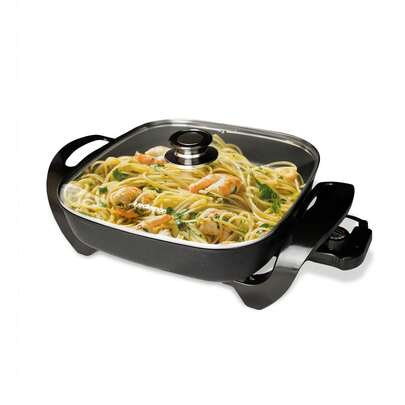 Parrilla Eléctrica Antiadherente Grande 4.5 Litros, Sartén Eléctrico con Tapa de Vidrio y Termostato Regulable de 5 Temperaturas (Hasta 210°C), Plancha Eléctrica Portátil para Cocinar 42x30cm