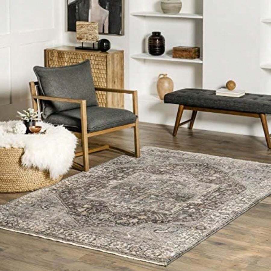 nuLOOM Harriet - Alfombra clásico con Flecos de medallón – Alfombra Decorativa de 3 x 5 Pulgadas, Alfombra Tradicional /Multicolor para Sala de Estar, recámara, Comedor, Entrada, Cocina(6' x 4' (Rectangular) Gris oscuro) - Multicolor - Ver 1