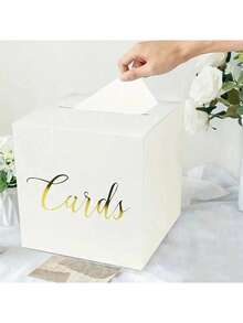 1pc Minimalist Gold Foil Wedding Gift Card Box, Voting Box, Valentine's Day Proposal Surprise Box, Birthday Card Message Box, Party Atmosphere Prop, With Card Holder (Includes 10 Greeting Cards), Suitable For Parties, Graduations, Weddings, Birthdays And Other Occasions. - Multicolor - View 12