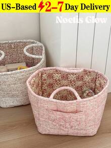 Decorative Quilted Floral Print Storage Basket, Collapsible Fabric Organizer – Premium Cotton Linen Blend Material With Quilted Texture And Elegant Flower Design, Exquisite Stitching For Durability, Collapsible Design For Convenient Storage, Suitable For Bedroom Living Room Bathroom Kitchen Nursery And Entryway, Ideal For Organizing Toys Clothes Towels Books Cosmetics Snacks And Daily Necessities, Structured Shape Stands Upright Without Support, Soft Fabric Won't Scratch Surfaces, Enhances Home Decor With Warm And Romantic Aesthetic, Easy To Clean And Long-Lasting, Perfect Gift For Housewarmings Birthdays Christmas And Thanksgiving - 彩色 - 查看 1