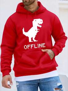 Herren Retro 80er Videospiel inspirierter Offline Pixel Dinosaurier und OFFLINE Text bedruckter Hoodie - Senfgelber Retro Spiel Pullover, Herren lässige Winterwärme, Geschenk für Technologiebegeisterte, lange Ärmel reguläre Passform, Handwäsche oder chemische Reinigung, Pixel Dinosaurier Design, nostalgische Spielbekleidung, weicher Stoff, charakteristisches OFFLINE, lockere Passform, Retro Spielstil, für Fans - Schwarz - Übersicht 9