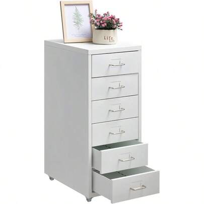 HollyHOME Archivador móvil con 6 cajones Organizador de Archivos rodantes archivador de Oficina Armario de Almacenamiento de Metal con Ruedas para el hogar la Oficina y la Escuela Color BlancoFiling Cabinets