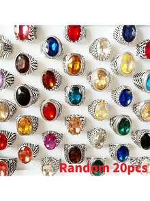 5/10/20/30/50枚装多色波西米亚风奢华合成水晶玻璃戒指套装，男女皆宜的时尚宣言戒指，创意情人节礼物，适合日常佩戴和所有季节